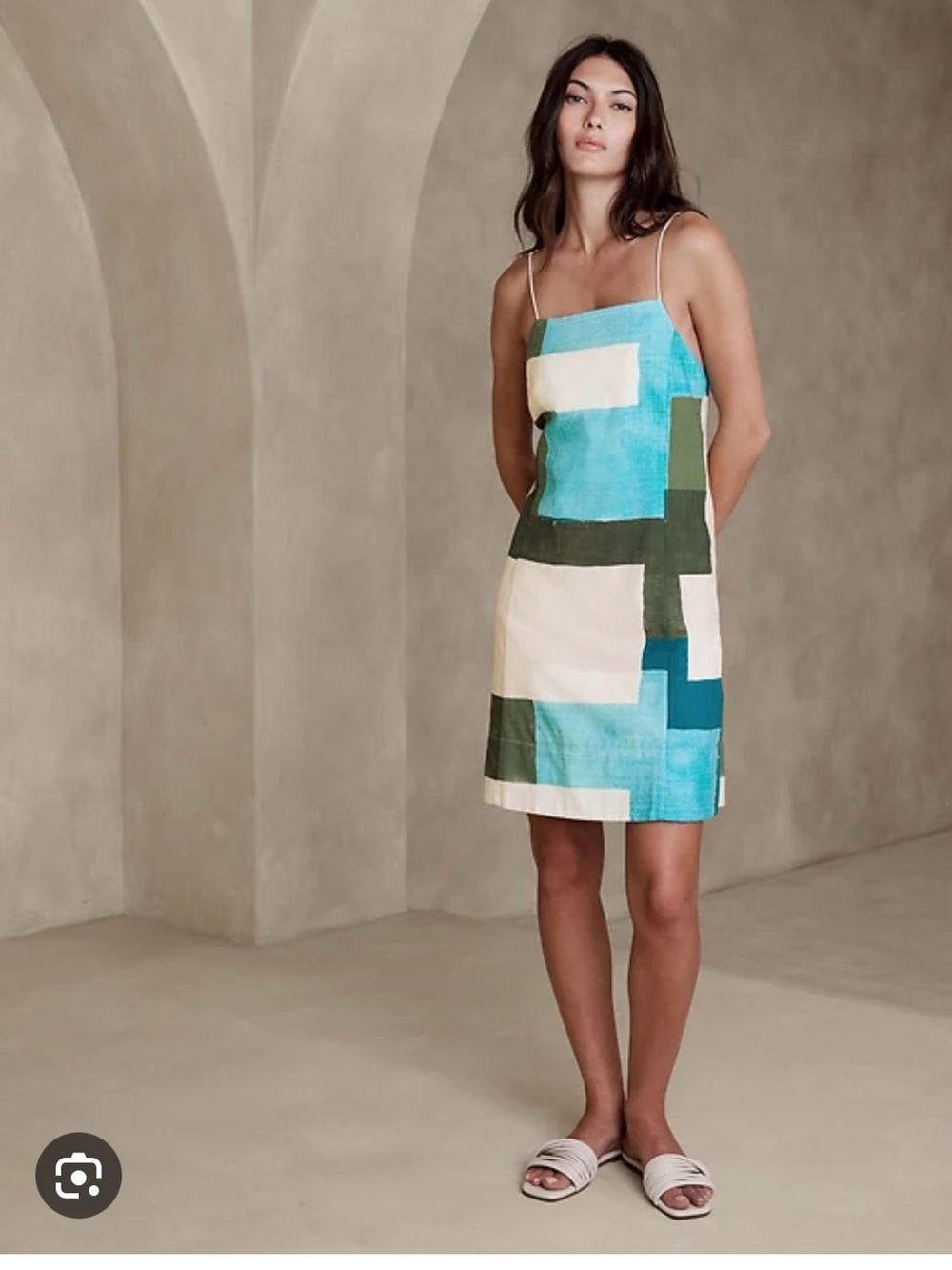 NWT Banana Republic Colorblock Geometric Slip Dress in Teal, Green & Cream